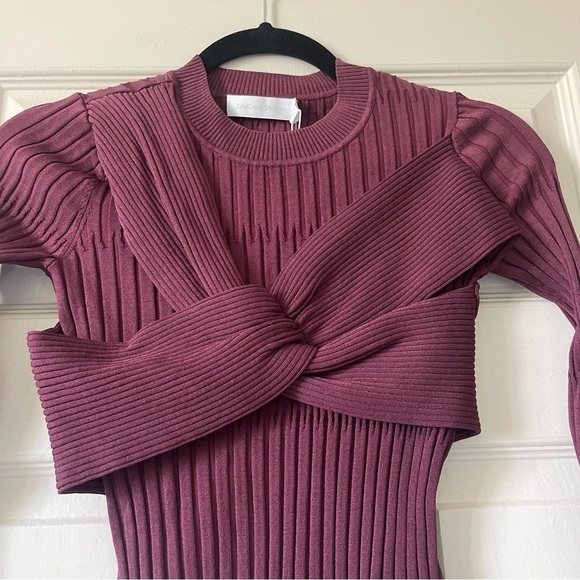 NEW JONATHAN SIMKHAI Nolan Top Twist Bow Long Sleeve Wine Merlot Size S - Picture 5 of 15